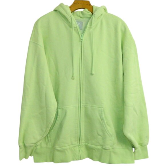 TNA Aritzia Cozy AF Fleece Lime Green Oversized Full Zip up Hoodie Size 2 or S/M - Picture 2 of 14
